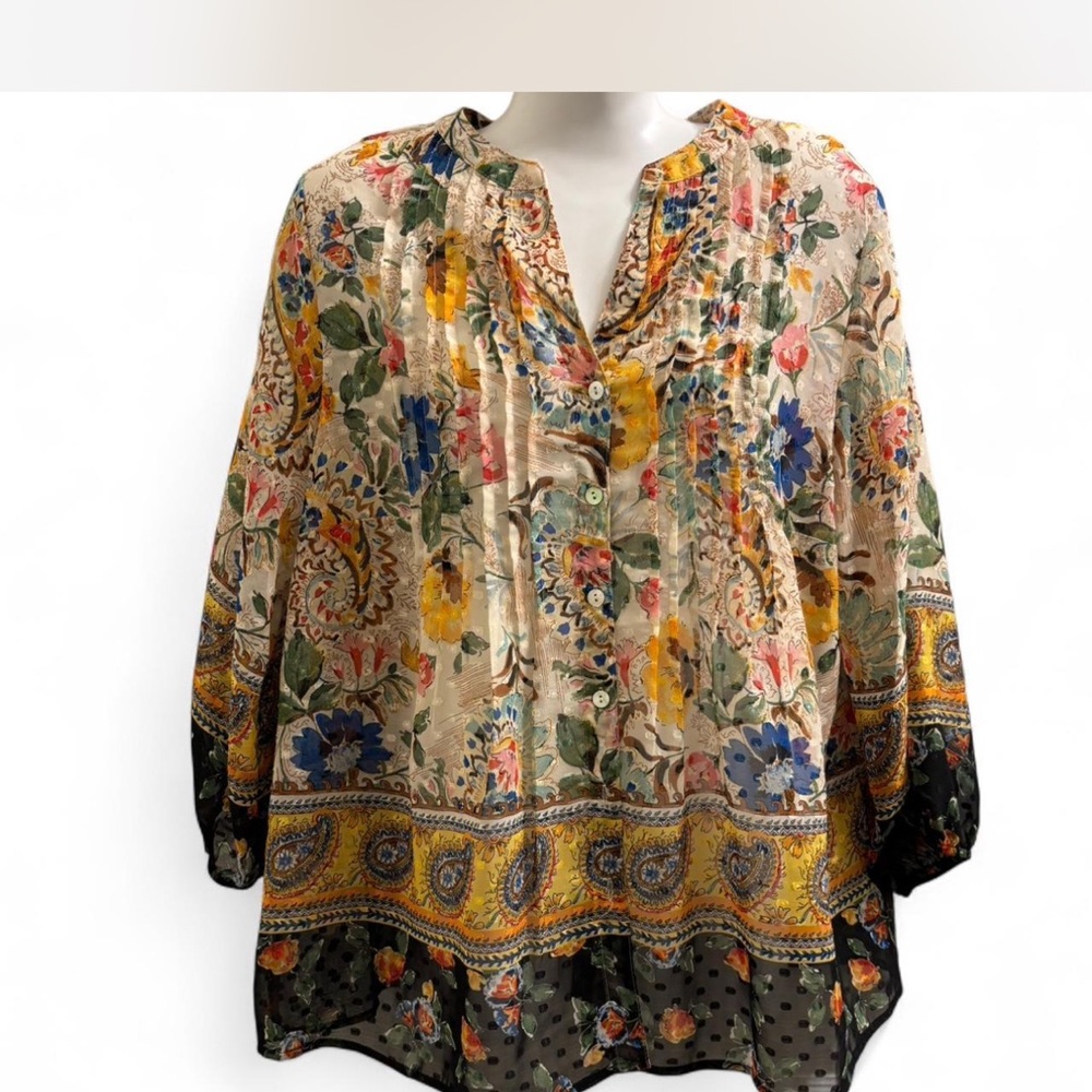 Bohemian Floral Peasant Blouse - Multicolor - Picture 3 of 7